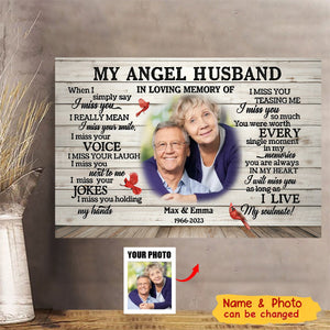 Custom Photo My Angel Husband - Memorial Canvas - Sympathy Gifts In Loving Memorial Of Him Personalized Canvas Wall Art