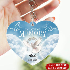 White Doves In Loving Memory Personalized Heart Shaped Acrylic Keychain