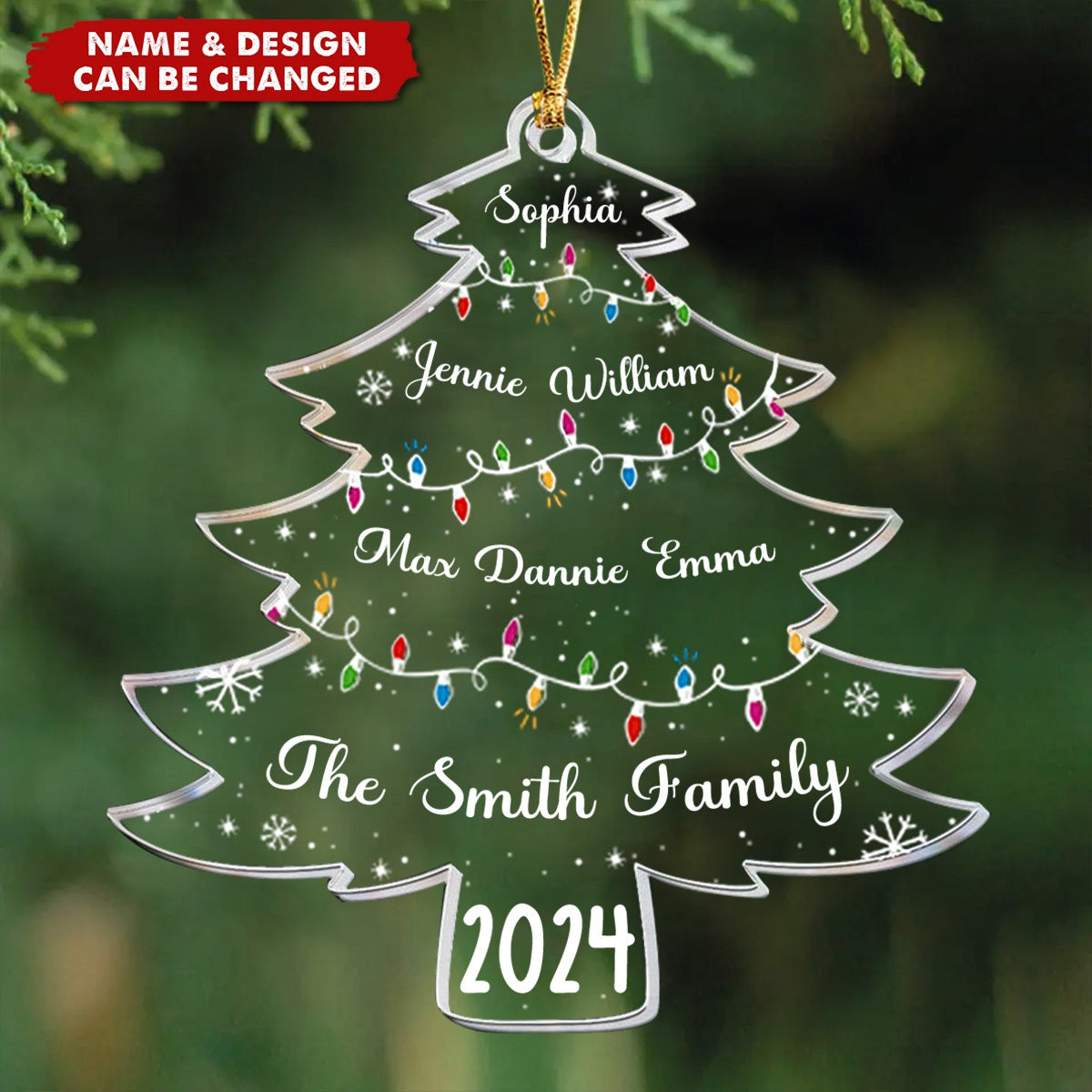 Christmas Tree With Family Names And Led Lights - Personalized Acrylic Ornament