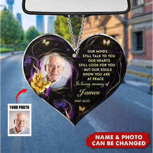 Personalized Memorial Heart Acrylic Car Ornament - Upload Photo - Memorial Gift For Family Member - My Mind Still Talks To You