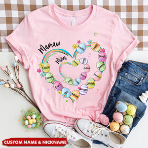 Heart Easter Eggs Personalized T-shirt, Grandma Mom Easter Day Gift