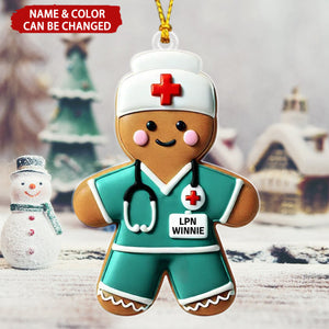 3D Effect Gingerbread Nurse Personalized Acrylic Ornament, Christmas Gift For Nurses