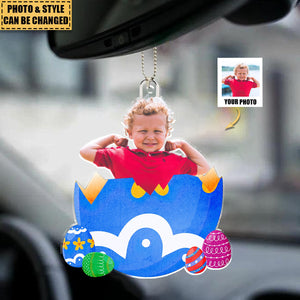 Custom Photo Egg Crack Easter Kid Family Gift - Personalized Photo Easter Car Ornament