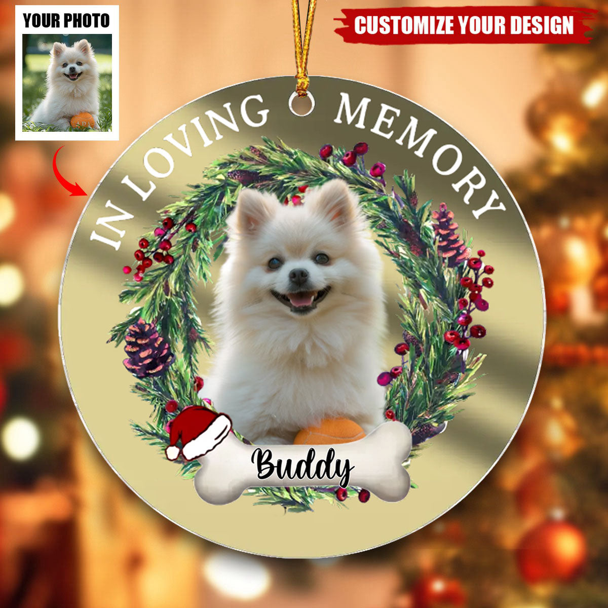 Custom Photo In Loving Memory - Memorial Personalized Mirrored Acrylic Ornament