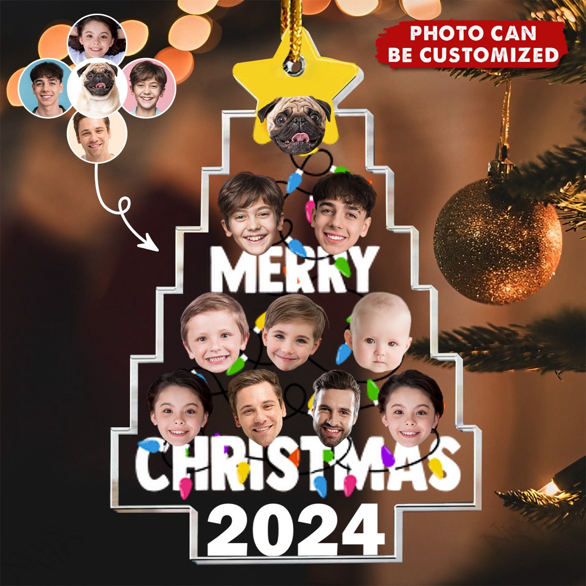 Merry Christmas Custom Photo Christmas Tree - Personalized Acrylic Photo Ornament