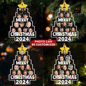 Merry Christmas Custom Photo Christmas Tree - Personalized Acrylic Photo Ornament