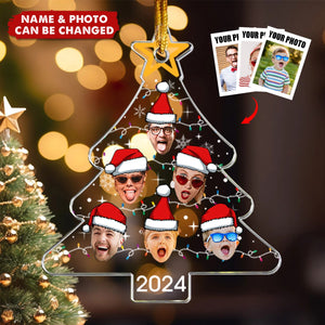 Custom Face Christmas Tree With Led Light Funny Family - Personalized Acrylic Photo Ornament