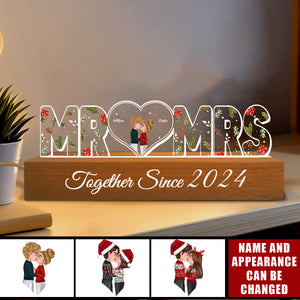 Mr and Mrs Couple Kissing Under Mistletoe Personalized LED Night Light, Christmas Gift for Newlywed, Anniversary Gift For Couple