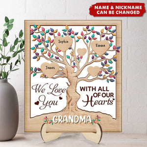 Grandma Mom Tree Sweet Heart Kids, Thank You For Helping Us Grow Personalized 2 Layers Wooden Plaque