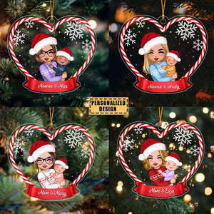 Christmas Doll Grandma Mom Hugging Kid Gift For Granddaughter Grandson Personalized Acrylic Ornament