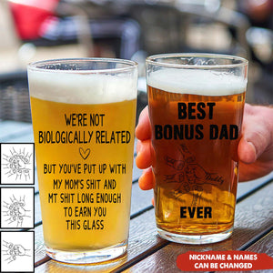 We're Not Biologically Related Bonus Dad Step Dad Gift - Personalized Beer Glass