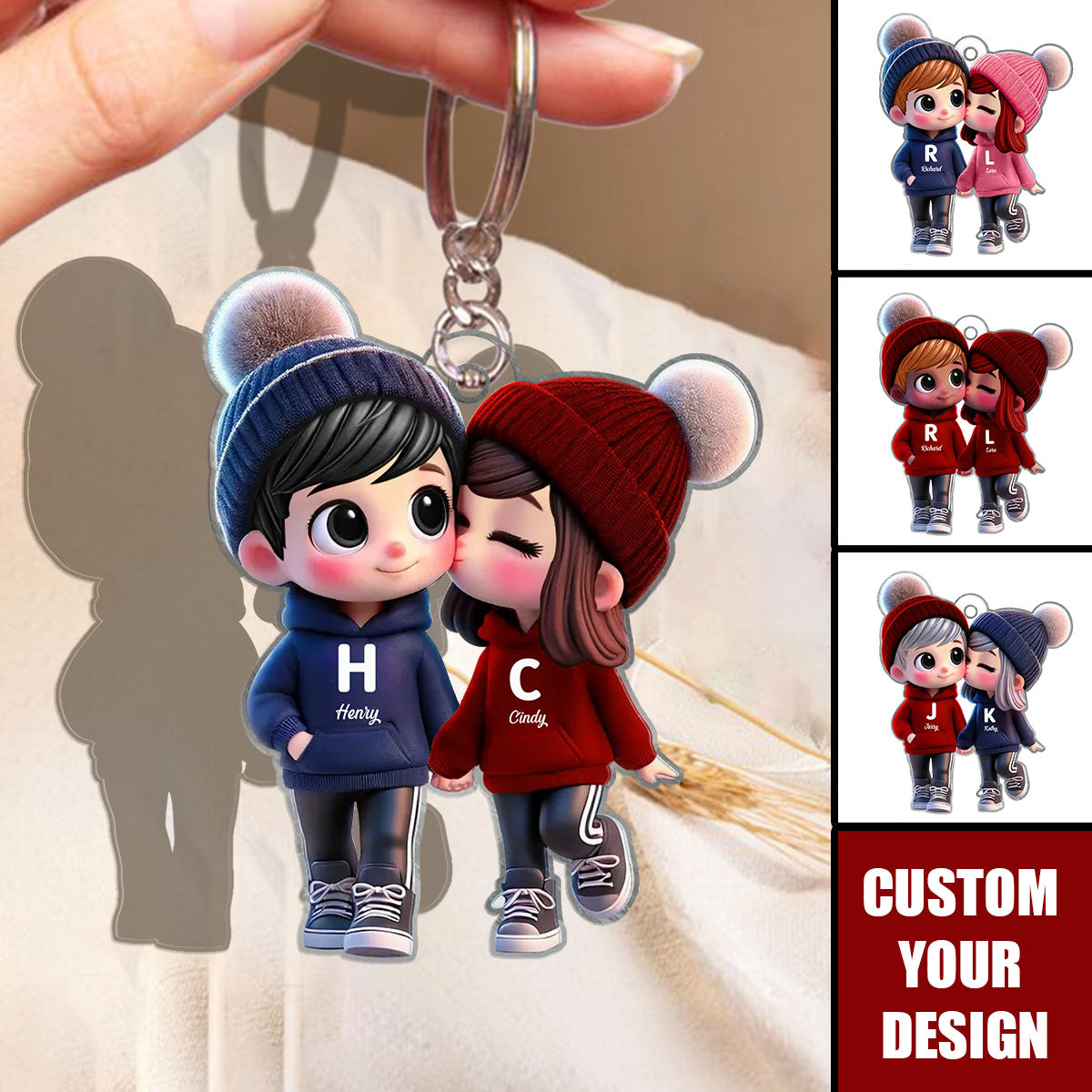 Custom Couple Keychain - Cute Cartoon Pair Walking Personalized Acrylic Charm with Names, Engraved Keepsake for Anniversary Wedding Dating