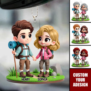 3D Cute Cartoon Hiking Couple Personalized Acrylic Ornament Valentine's Day