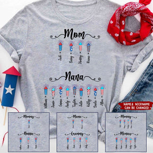 4th Of July Mom Grandma With Grandkids Firecrackers Personalized T-shirt