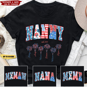 Firework Patriotic 4th of July Independence Day Grandma Mom Personalized T-shirt