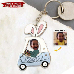 Personalized Cute Little Kid Easter Bunny Car Keychain