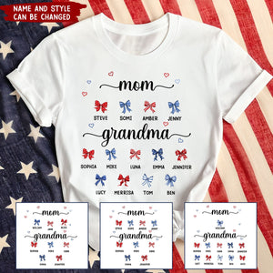 Proud American Grandma Mom Bow 4th of July Personalized T-shirt