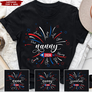 Grandma Firework Est Star And Grandkids 4th of July Personalized T-Shirt