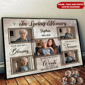 In Loving Memory You Life Was A Blessing - Personalized Canvas, Memorial Gift