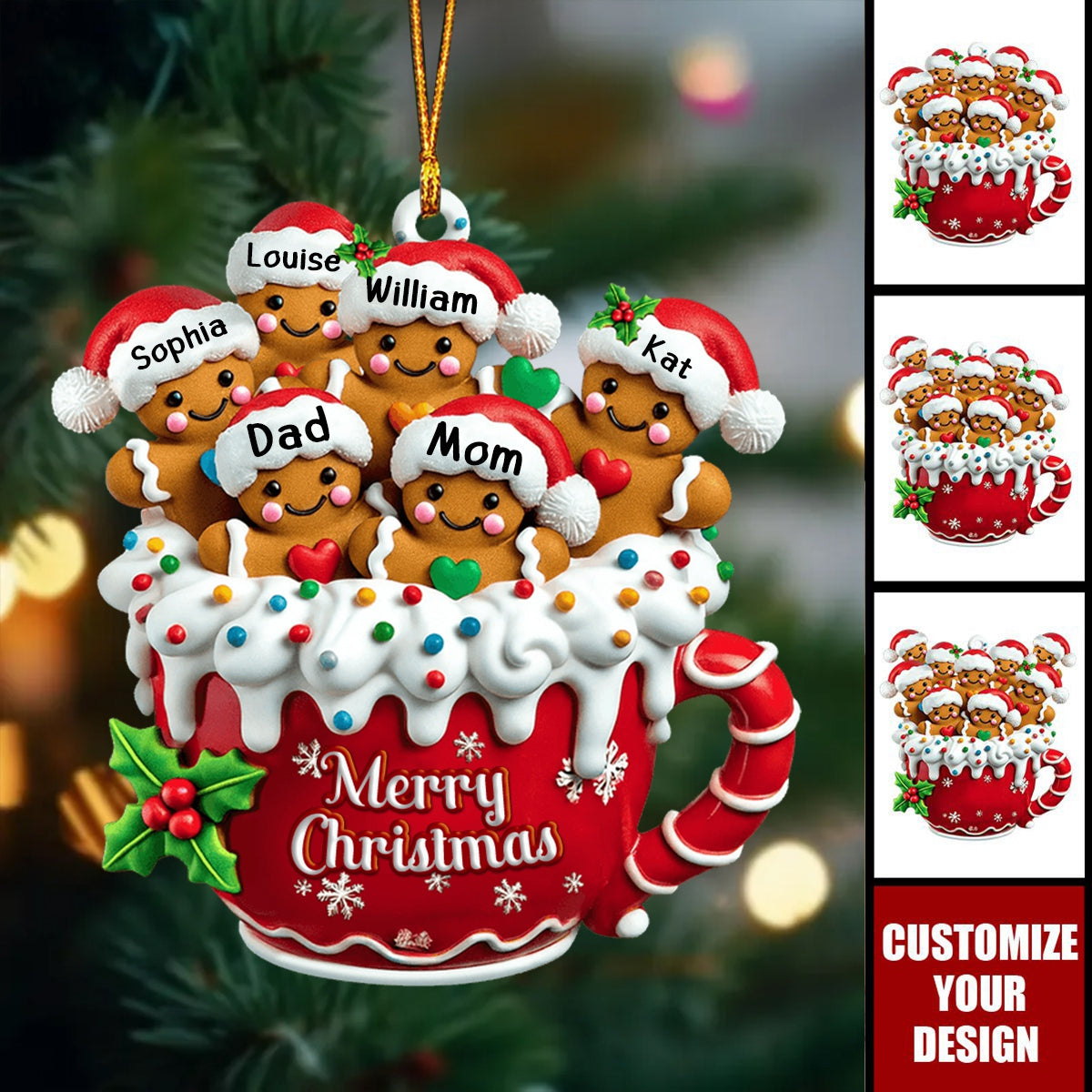 Merry Christmas - Personalized Gingerbread Family Ornament