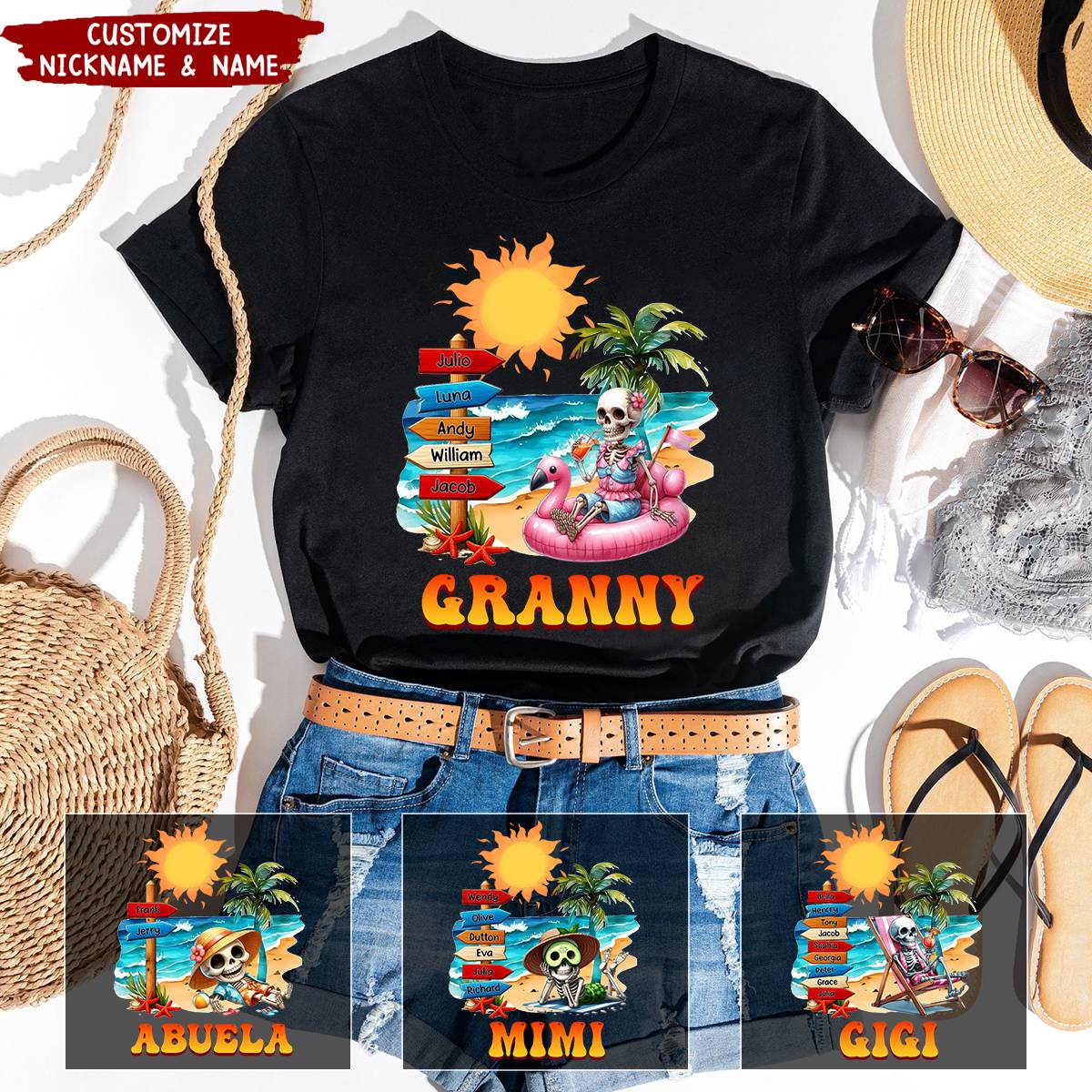 Summer Beach Grandma Mom Personalized T-shirt