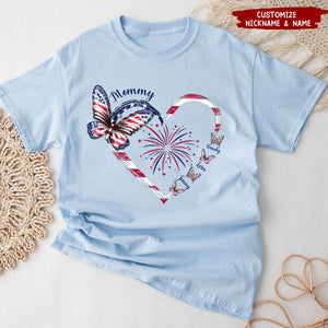 Butterfly Grandma Kid With Heart 4th July Personalized T-shirt