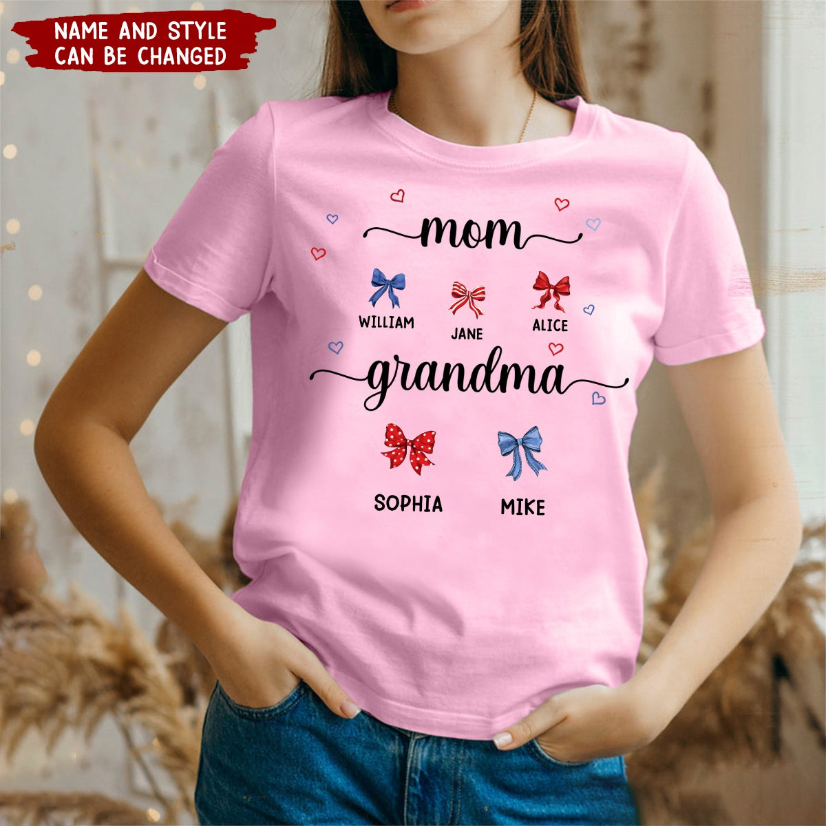 Proud American Grandma Mom Bow 4th of July Personalized T-shirt