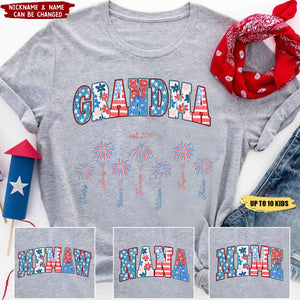 Firework Patriotic 4th of July Independence Day Grandma Mom Personalized T-shirt