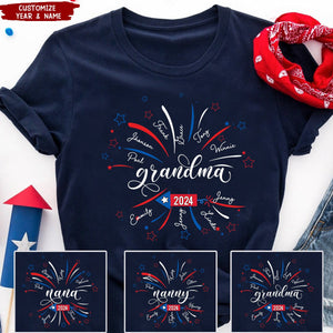 Grandma Firework Est Star And Grandkids 4th of July Personalized T-Shirt