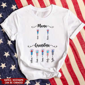 4th Of July Mom Grandma With Grandkids Firecrackers Personalized T-shirt