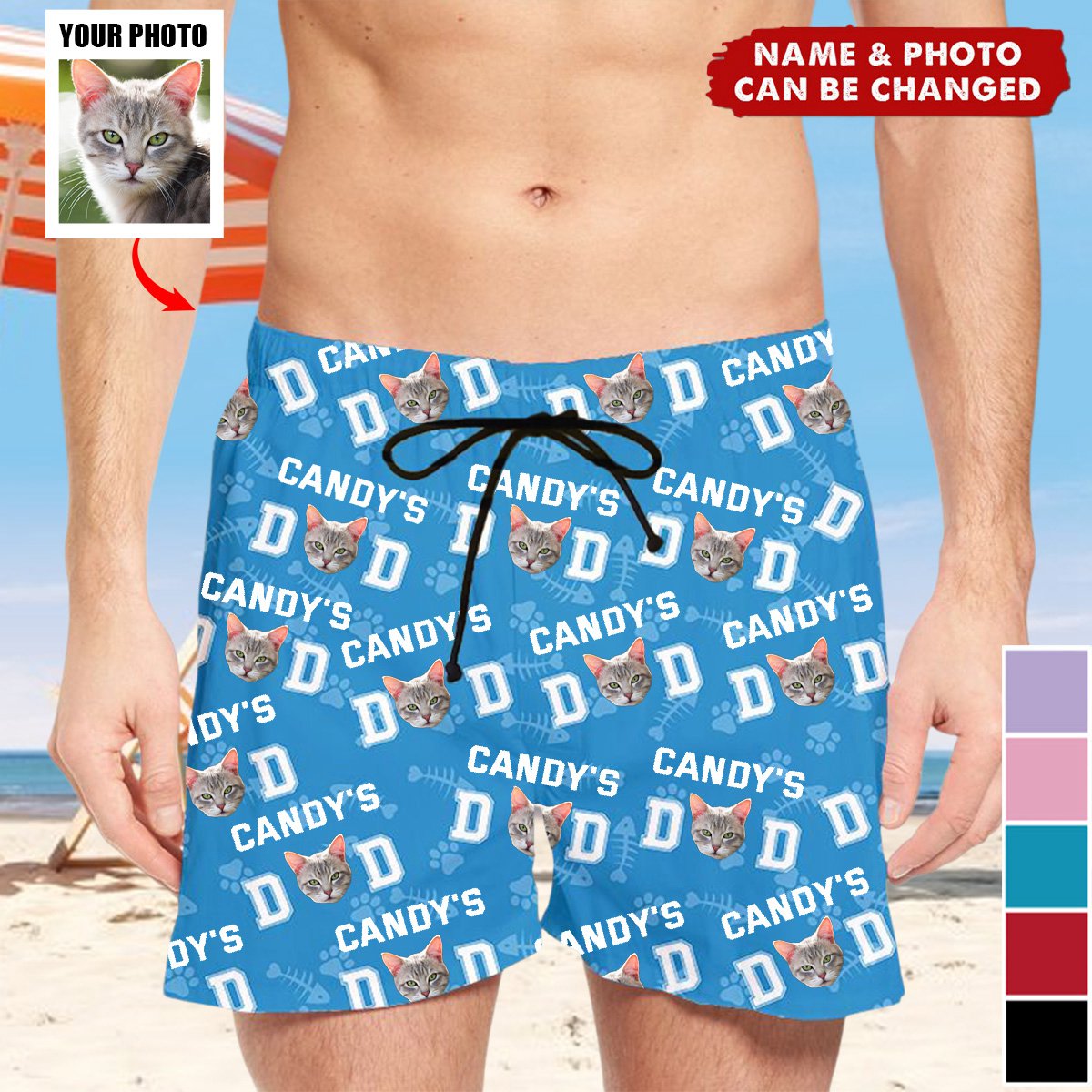 Dog, Cat Dad Upload Photo Personalized Beach Short