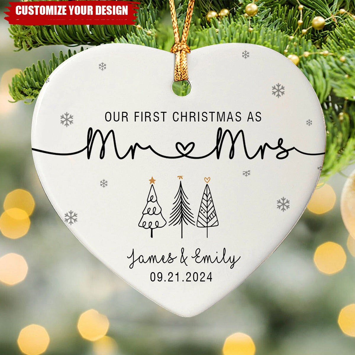 Our First Christmas As Mr & Mrs Ornament Personalized Ceramic Ornament