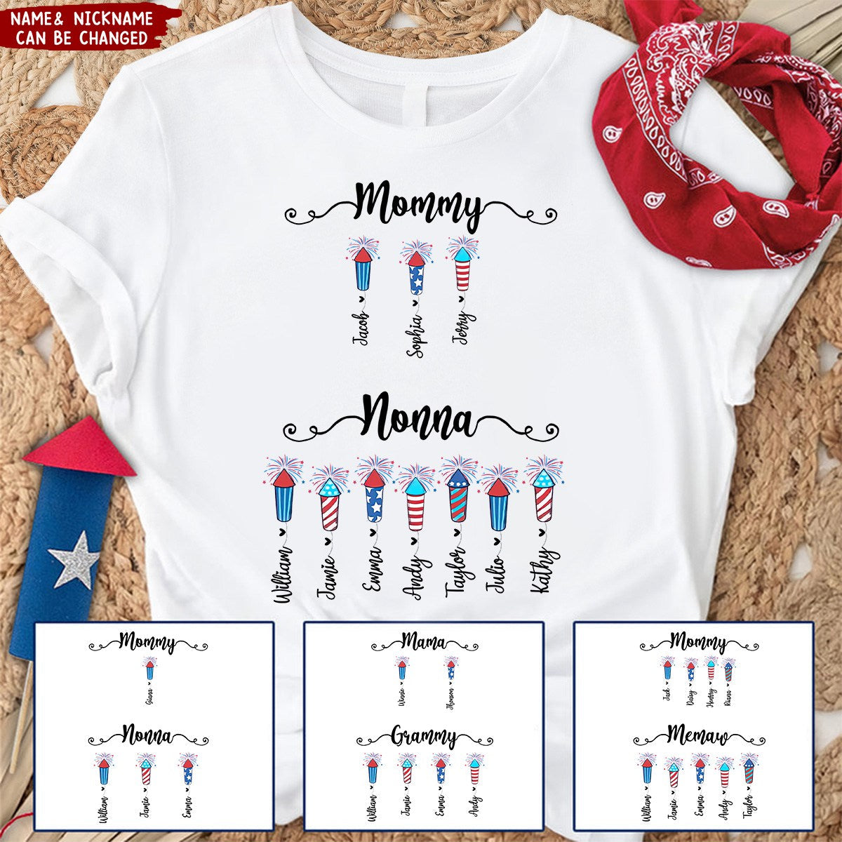 4th Of July Mom Grandma With Grandkids Firecrackers Personalized T-shirt