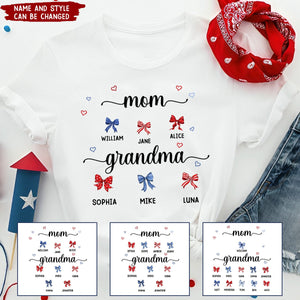 Proud American Grandma Mom Bow 4th of July Personalized T-shirt