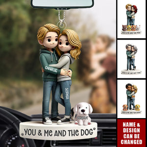 Couple Hugging You Me And The Dog Cats - Personalized Acrylic Car Ornament