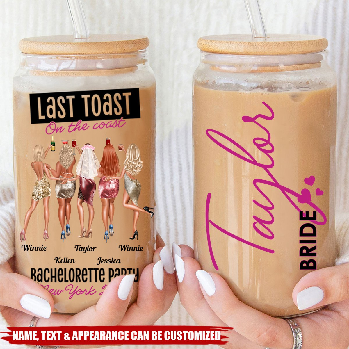 Bachelorette Party Gift Last Toast On The Coast - Personalized Clear Glass Cup