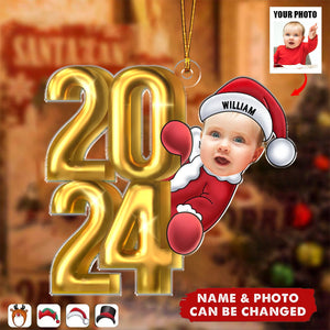 Custom Photo Christmas 2024 Santa Baby - Personalized Cutout Acrylic Ornament