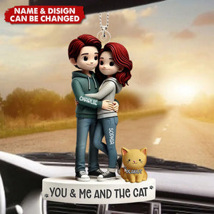 Couple Hugging You Me And The Dog Cats - Personalized Acrylic Car Ornament