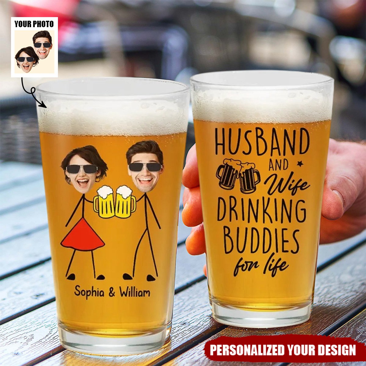 Custom Photo I Enjoy The Moments We Drink Together - Couple Personalized Custom Beer Glass - Gift For Husband Wife, Anniversary