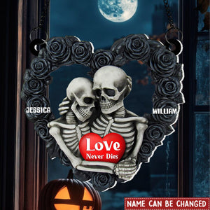 Skeleton Couple Hugging Personalized Suncatcher Ornament