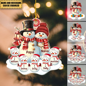 Couple Snowman Christmas Grandma Grandpa With Grandkids Personalized Acrylic Ornament