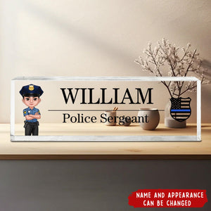 Police Thin Blue Line Personalized Acrylic Desk Name Plate, Office Decor, Appreciation Gift, Christmas Gift For Police Officers, Sheriff, Deputy Sheriff