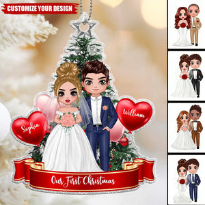 Groom And Bride At Christmas Tree Personalized Ornament