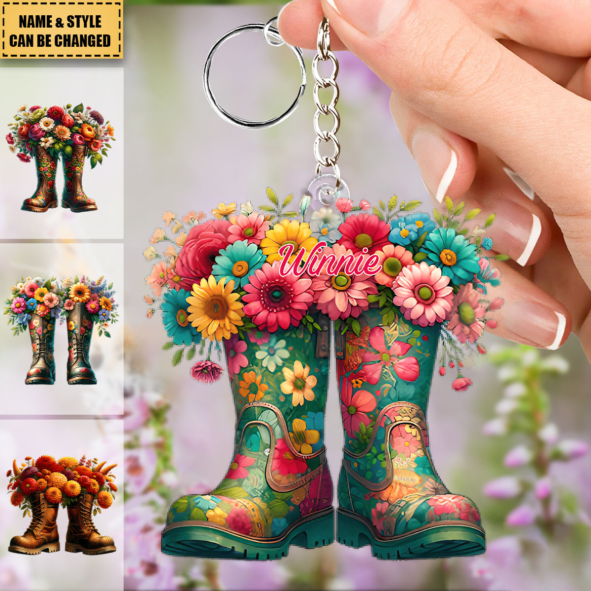 Floral Garden Boots - Personalized Acrylic Keychain