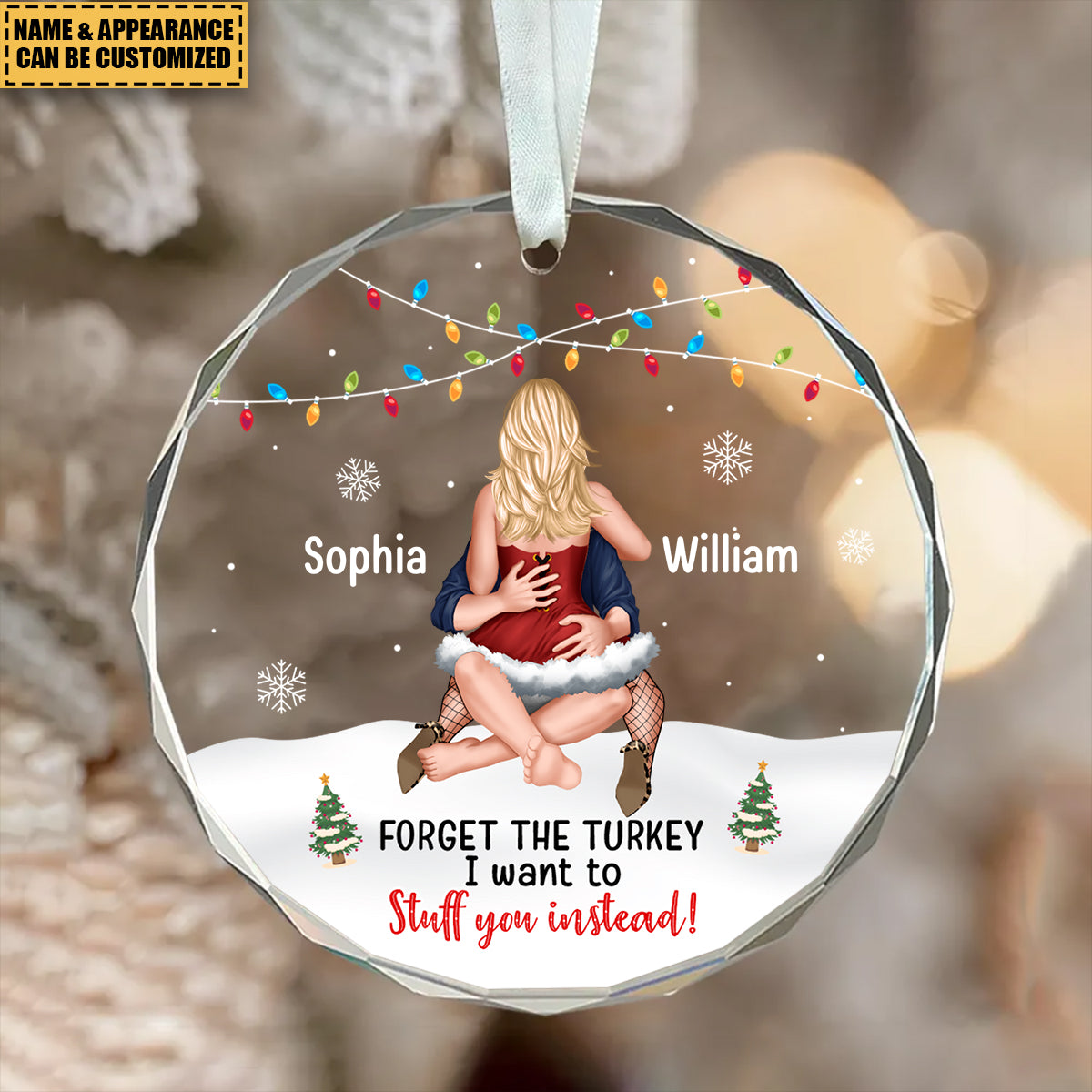 Naughty Couple Christmas Crystal Personalized Ornament