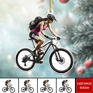 Female Mountain Biking Personalized Christmas Ornament, Gift For MTB Lovers