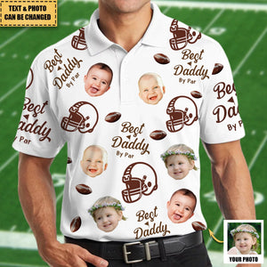 Best Daddy By Par - Personalized Photo Football Polo Shirt