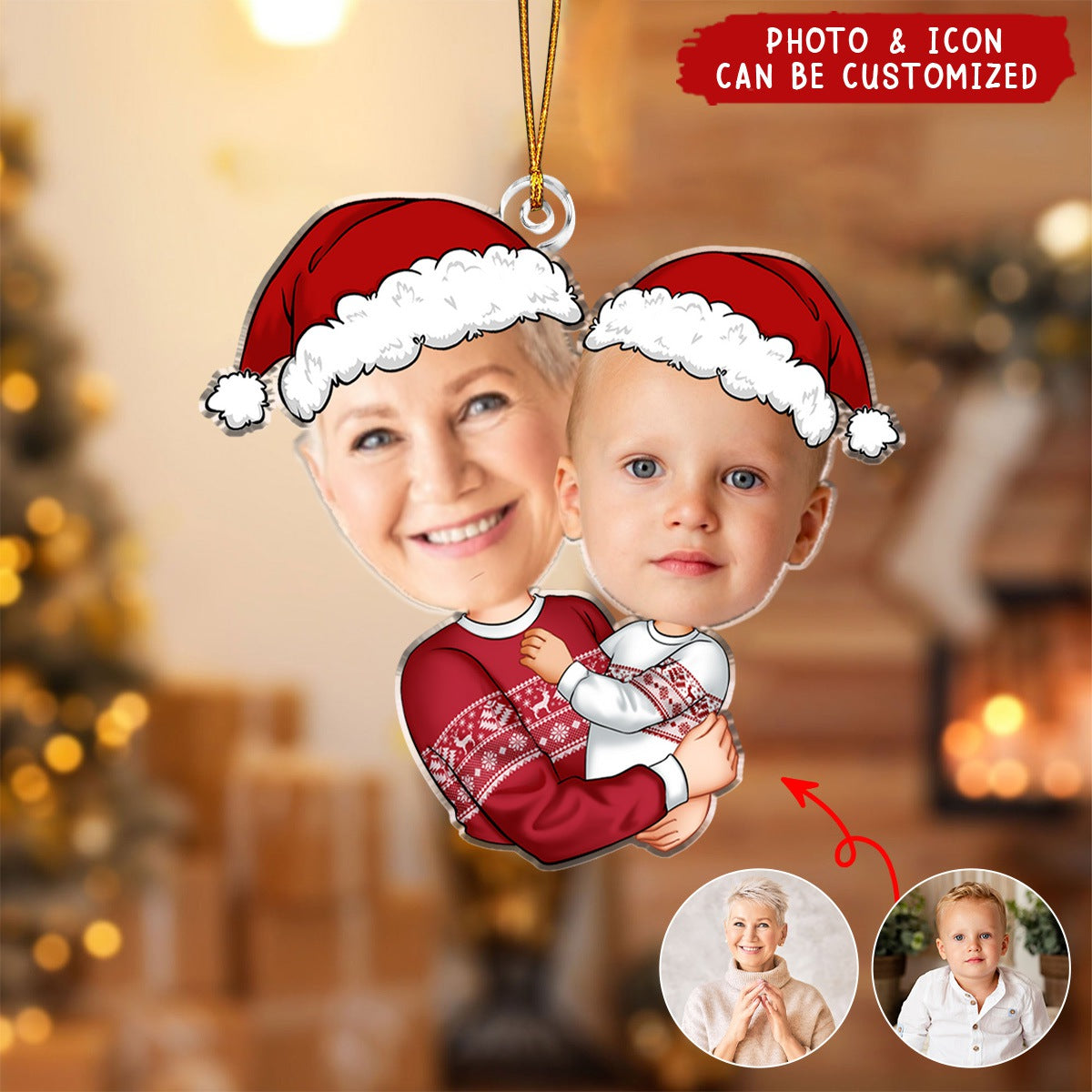 Grandma Grandkid Christmas - Personalized Acrylic Photo Ornament