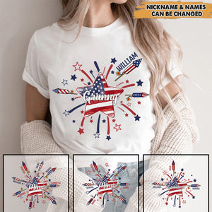 Personalized 4th Of July Firecrackers Grandma Mom Kids Shirt