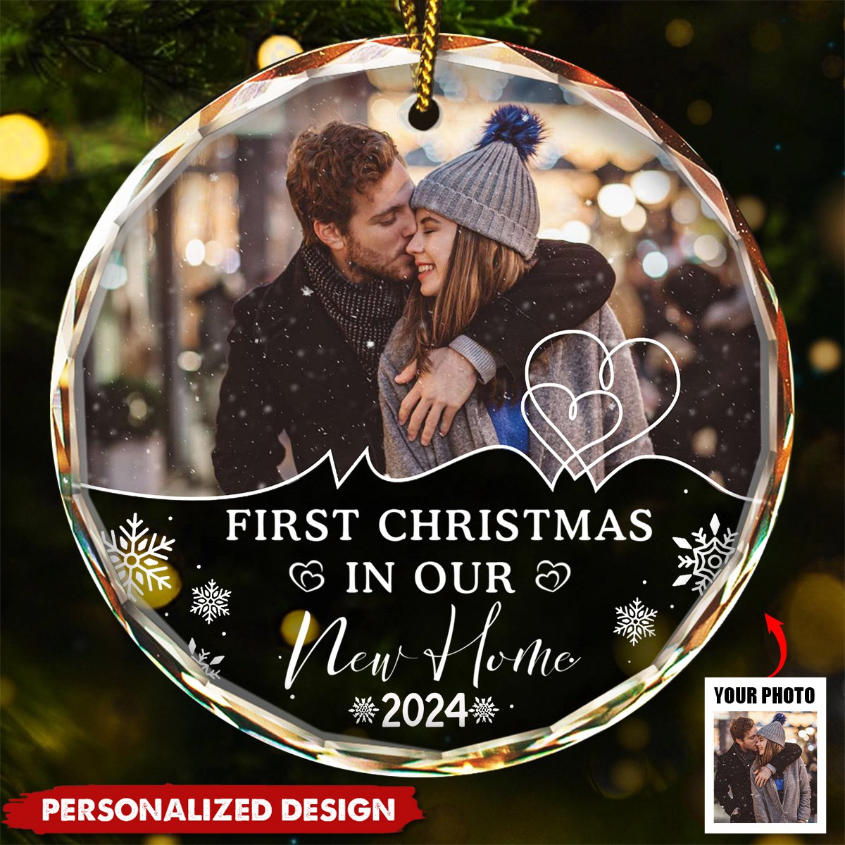 Custom Photo First Christmas As Husband And Wife - Personalized Circle Glass Ornament